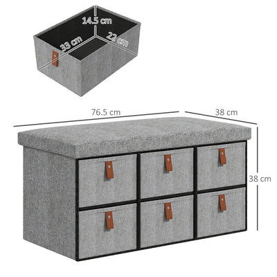 HOMCOM Shoe Bench with Seat, Shoe Storage Bench with Cushion and 6 Fabric Drawers for Entryway, Hallway, Living Room, Bedroom, Light Grey 