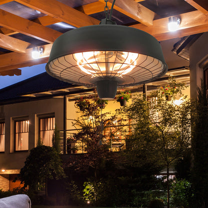 Outsunny Adjustable Power 1000/2500W Infrared Halogen Electric Patio Light Heater, Ceiling Hanging Mount -Black 