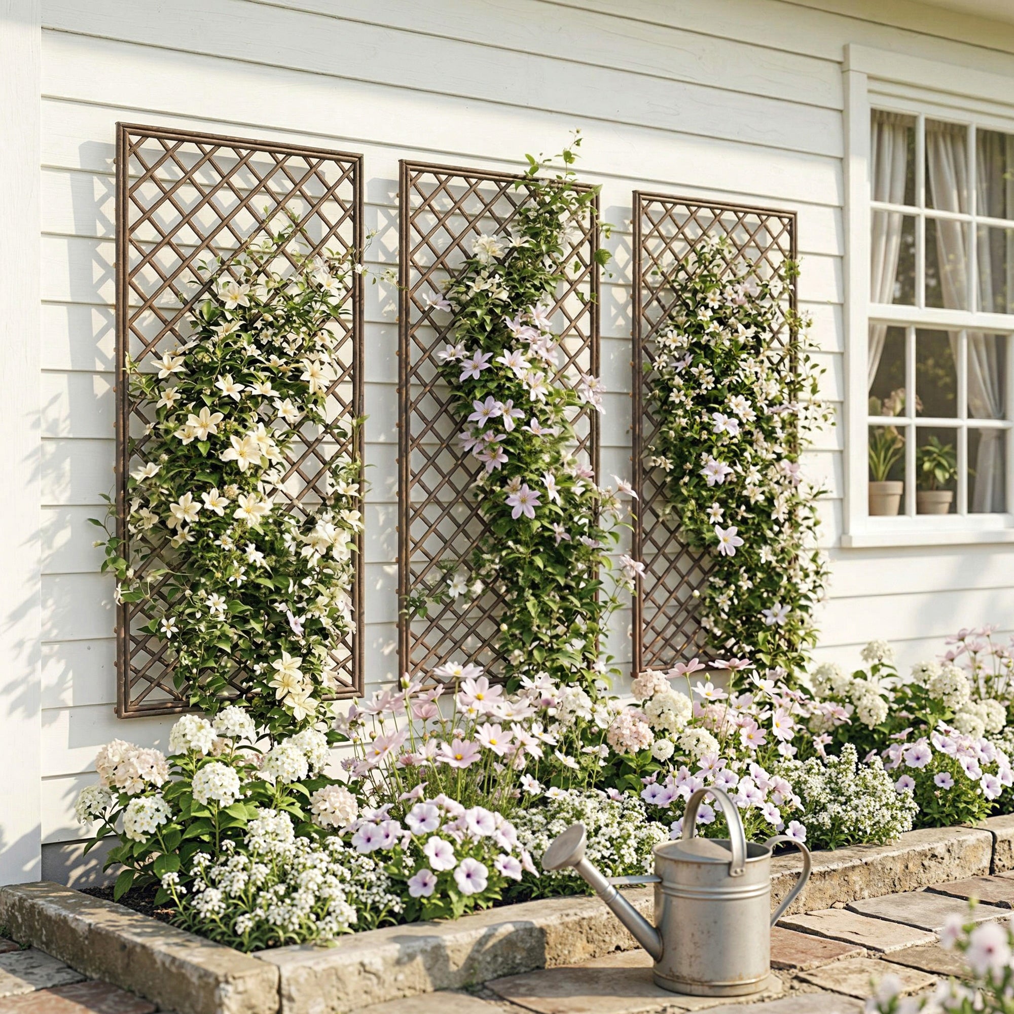 Outsunny Garden Trellis, Decorative Trellis Panels for Climbing Outdoor Plants, Natural Wood Finish 