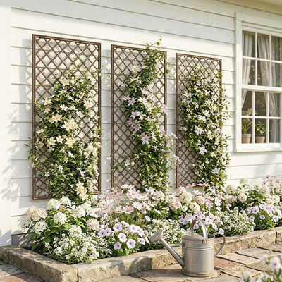 Outsunny Garden Trellis, Decorative Trellis Panels for Climbing Outdoor Plants, Natural Wood Finish 