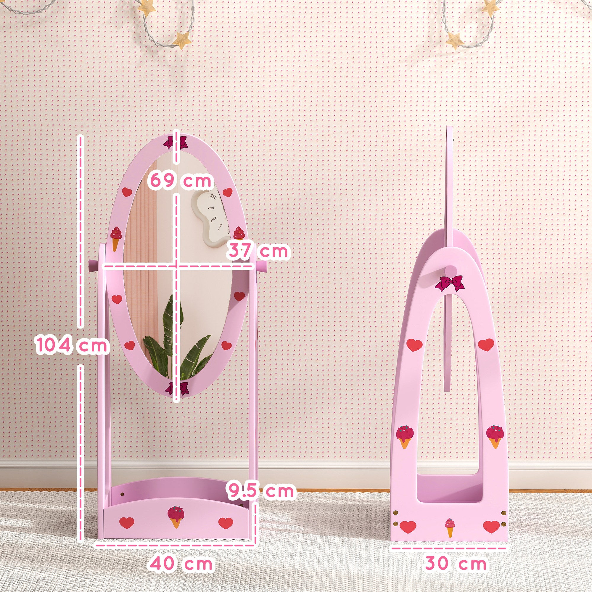AIYAPLAY Kids Full Length Mirror, 360\'c2\'b0 Rotating Children Standing Mirror with Storage Shelf, Hot Pink