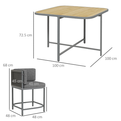 Outsunny 4 Seater Rattan Cube Garden Furniture Set with Cushions, Square Garden Dining Set with Stone Composite Board Top Table, Outdoor Dining Table and Chairs, Grey 
