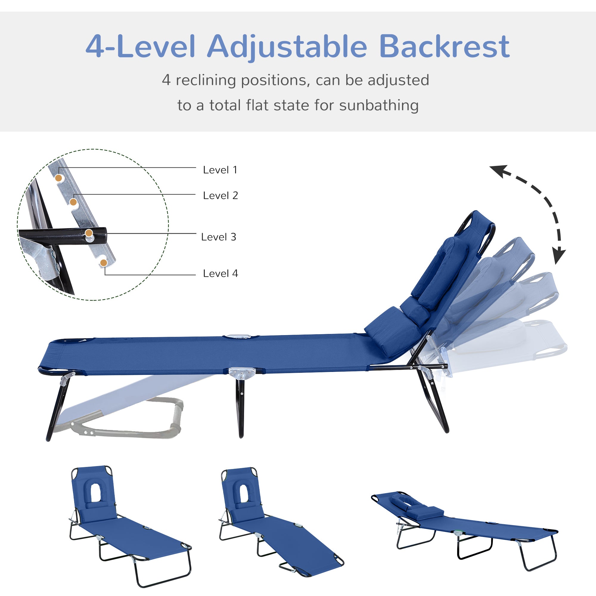 Outsunny Reading Hole Sun Lounger - Blue 