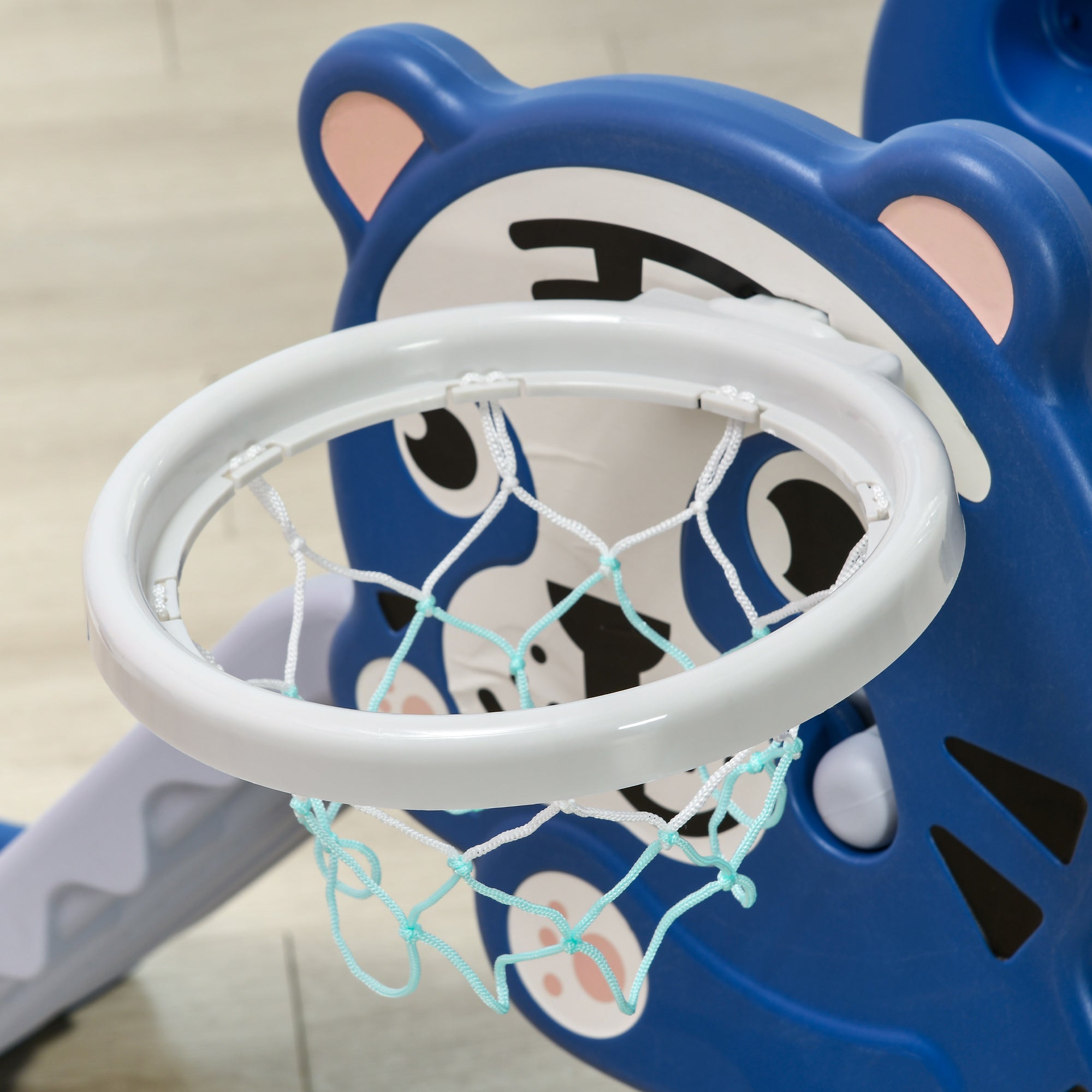 AIYAPLAY 3 in 1 Baby Slide for Indoor Use with Climber, Basketball Hoop, Basketball, for Ages 18-36 Months - Blue 