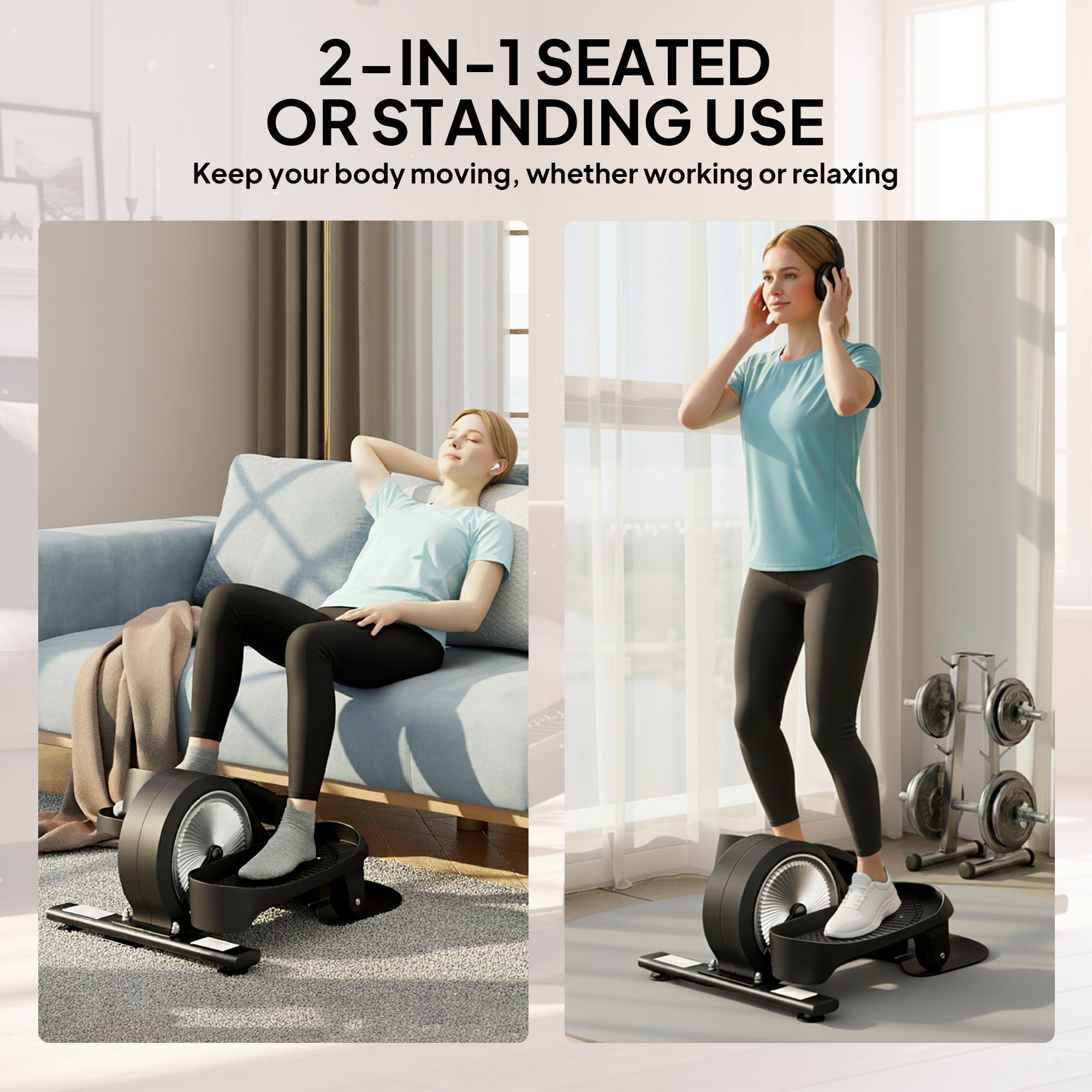 SPORTNOW Under Desk Elliptical Machine with LCD Monitor, 8 Adjustable Magnetic Resistances for 2-in-1 Seat & Stand Up Exercise 