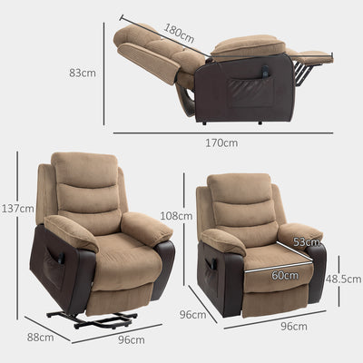 HOMCOM Power Lift Recliner Chair for Elderly, Patchwork Design Oversized Electric Riser and Recliner Armchair for Living Room with Remote Control, USB Port and 2 Side Pockets, Brown 
