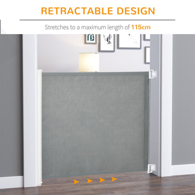 PawHut Retractable Safety Gate, Dog Pet Barrier, Folding Protector, for Home, Doorway, Stairs, 82.5H x 115Lcm - Grey 