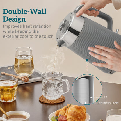 HOMCOM Electric Stainless Steel Kettle and Toaster Set, 3000W 1.7L UK Strix Thermostat Fast Boil Kettle w/ Limescale Filter, Cool Touch Body, 4 Slice Toaster with 7 Browning Levels, Crumb Tray, Grey