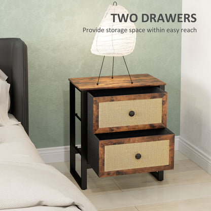 HOMCOM Industrial-Natural Bedside Table Set of 2 - Brown