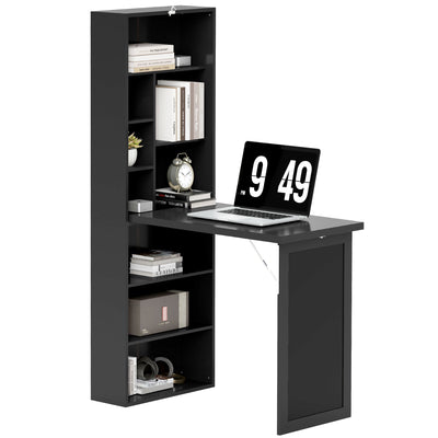 HOMCOM Three-Part Work Desk, with Storage and Chalkboard - Black 