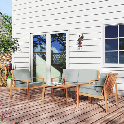Outsunny 4-Piece Wooden Garden Furniture Set with Cushions - Teak 