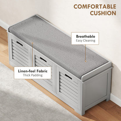 HOMCOM 3-Drawer Shoe Storage Bench - Grey