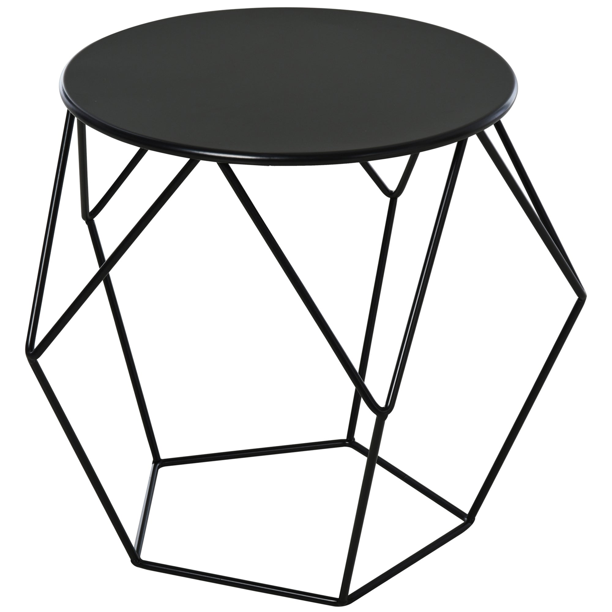 HOMCOM Round Side Table, Minimalist End Table with Steel Frame, Small Coffee Table for Living Room, Bedroom, Black 