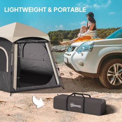 Outsunny Instant Camping Tent, 2/3/4 Person Easy Setup Family Tent with Vestibule, Rainfly, 4 Mesh Windows & 2 Doors, Hexagonal Design, Waterproof UV Protected Dome Tent, Dark Grey 