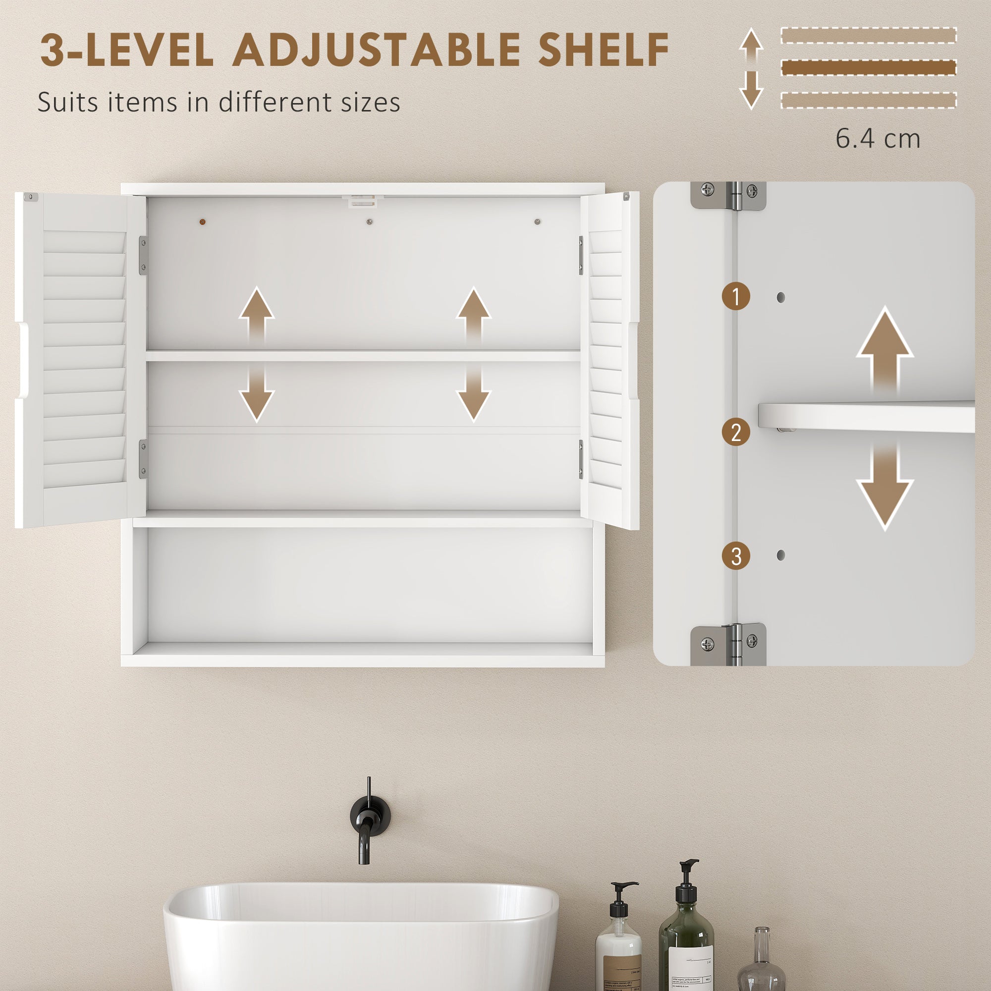 HOMCOM Bathroom Cabinet, Wall Mounted Storage Cabinet with Adjustable Shelves, 60 x 20 x 60 cm, White 