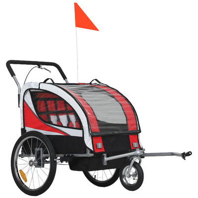 HOMCOM Baby Bike Trailer, Child Bicycle Trailer with 5 Point Harness, Steel Frame, Reflectors, Safety Flag, Hitch Coupler, Red 