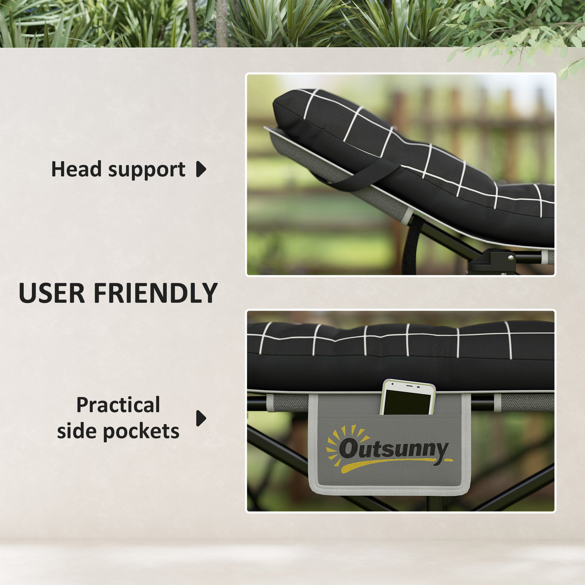 Outsunny 67cm Wide Folding Bed, Camping Cot for Adults with Mattress, Storage Pocket, Carry Bag, Max Load 150kg, Black 