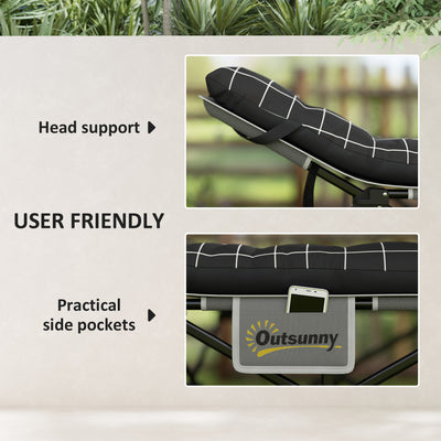 Outsunny 67cm Wide Folding Bed, Camping Cot for Adults with Mattress, Storage Pocket, Carry Bag, Max Load 150kg, Black 