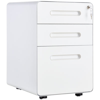 Vinsetto Lockable File Cabinet with 3 Drawers, Vertical Office Drawer for A4, Letter, Legal Size, Anti-tilt Design, Pre-Assembled Body, White 