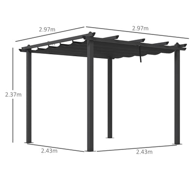 Outsunny 3 x 3m Aluminium Pergola, with Retractable Roof - Dark Grey 