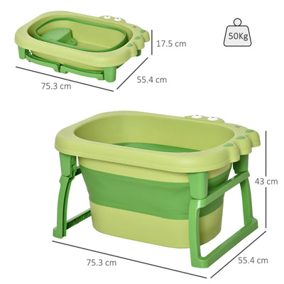 HOMCOM Foldable Baby Bathtub, with Stool - Green 