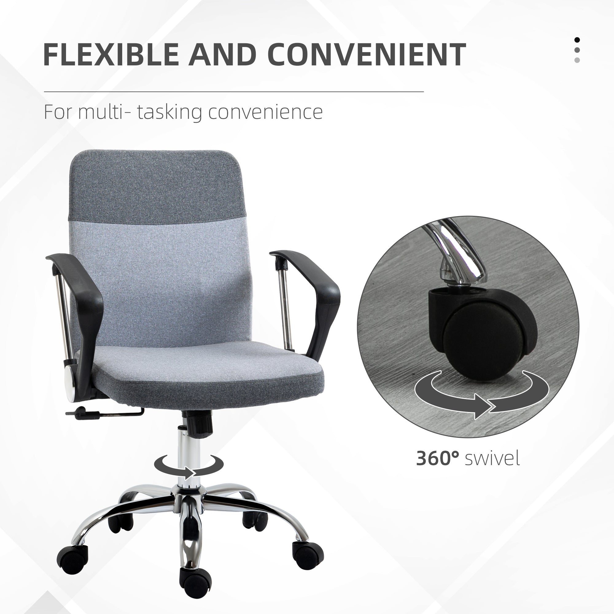 Vinsetto Office Chair Linen Fabric Swivel Computer Desk Chair Home Study Adjustable Chair with Wheels, Grey 