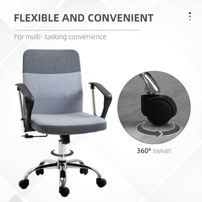Vinsetto Office Chair Linen Fabric Swivel Computer Desk Chair Home Study Adjustable Chair with Wheels, Grey 
