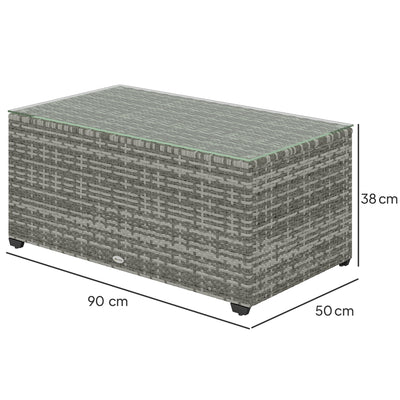 Outsunny 90 x 50cm Glass-Top Rattan Side Table - Light Grey 