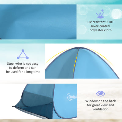 Outsunny 2-3 Person Pop up Beach Tent Hiking UV 30+ Protection Patio Sun Shelter (Blue) 