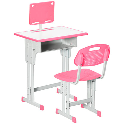 HOMCOM Kids Adjustable Desk and Chair Set, Book Stand, Pen Slot - Pink 