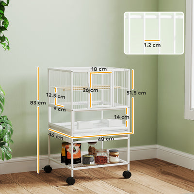 PawHut Bird Cage with Rolling Stand, Acrylic Viewing Panels, Storage Shelf, for Budgie, Parakeet, 48 x 46 x 83 cm 