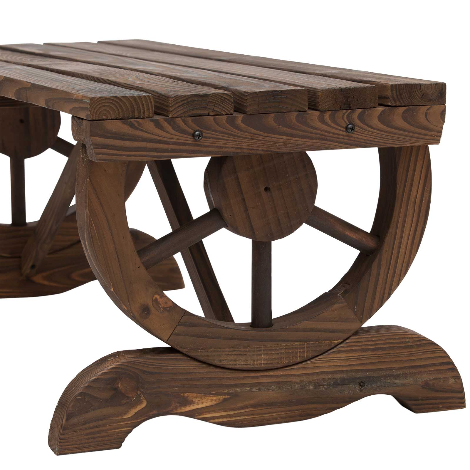 Outsunny Garden Rustic Wooden Bench Wheel-Shaped Legs Slatted Seat Stable Reinforced Structure Outdoor Patio Garden 2-Person Bench Seat - Brown 