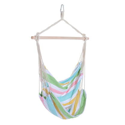 Outsunny Outdoor Hanging Rope Chair with Cotton Rope, Garden Hammock Chair with Wooden Support Bar Cotton Cloth, Portable Garden Chair for Patio & Tree, Green 