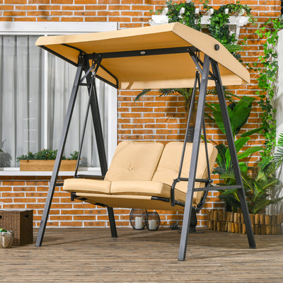Outsunny Two-Seater Garden Swing Bench, with Adjustable Canopy - Beige 