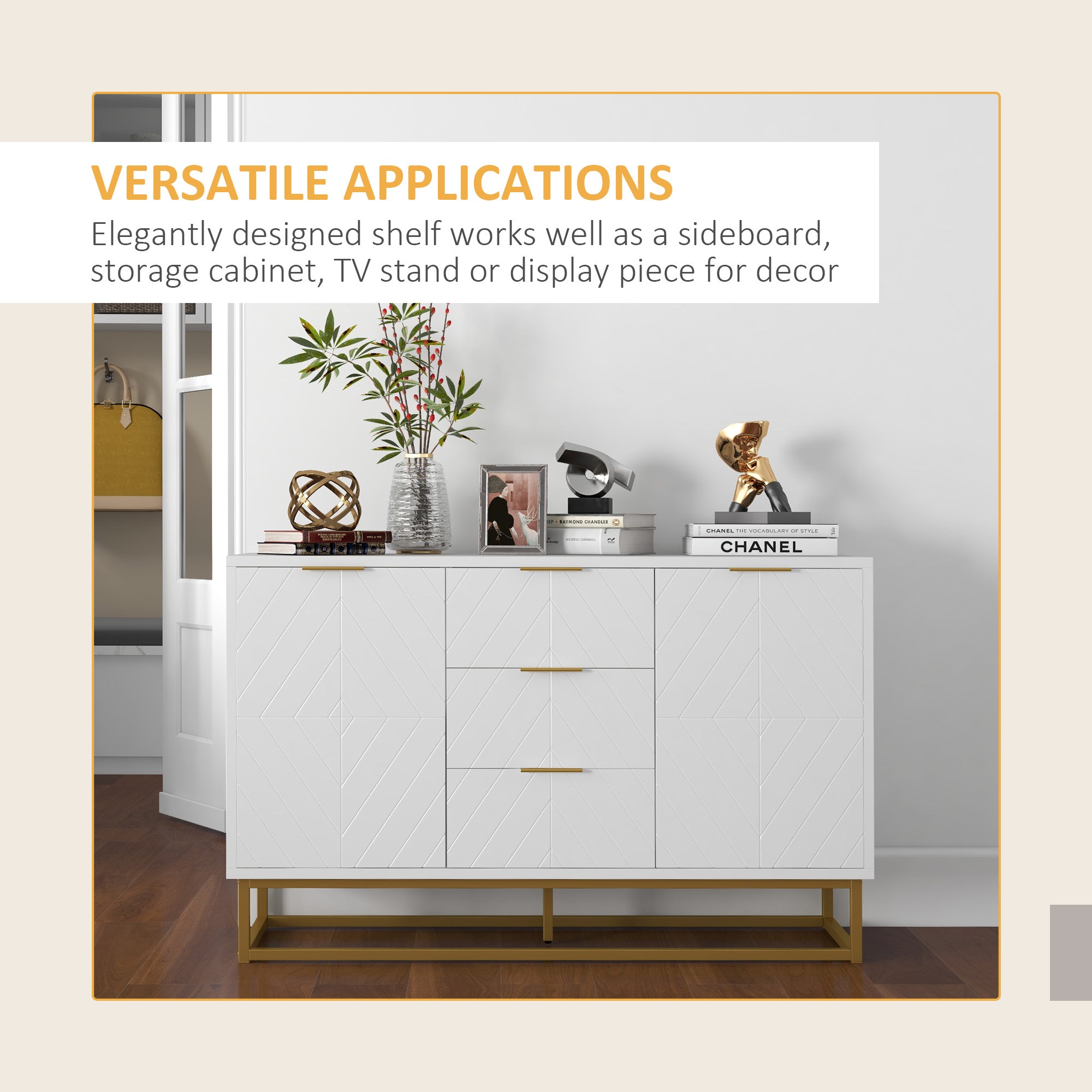 HOMCOM Modern Storage Cabinet Freestanding Cupboard with 3 Drawers for Dining Room, Living Room 