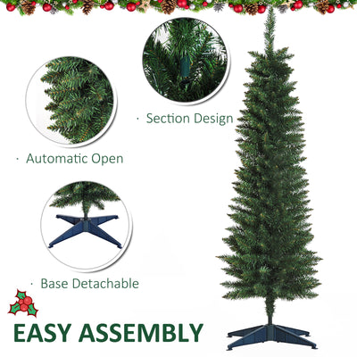 HOMCOM 5ft Unlit Artificial Christmas Tree, Pencil Slim Xmas Tree with Solid Stand and Realistic Branches, Green 