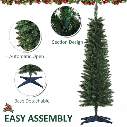 HOMCOM 5ft Unlit Artificial Christmas Tree, Pencil Slim Xmas Tree with Solid Stand and Realistic Branches, Green 