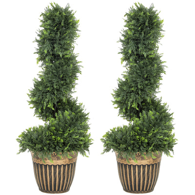 HOMCOM Set of 2 Artificial Plants, Topiary Spiral Boxwood Cypress Trees with Pot, for Home Indoor Outdoor Decor, 90cm 