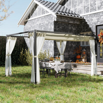Outsunny 3 x 4m Aluminium Frame Pergola, with Retractable Roof - Khaki 