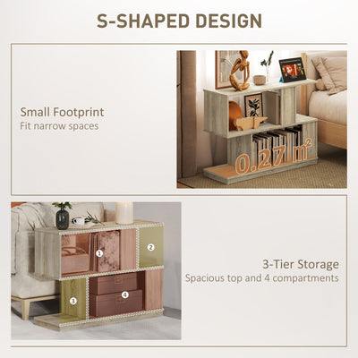 HOMCOM S-Shaped Side Table - Natural Wood Finish 