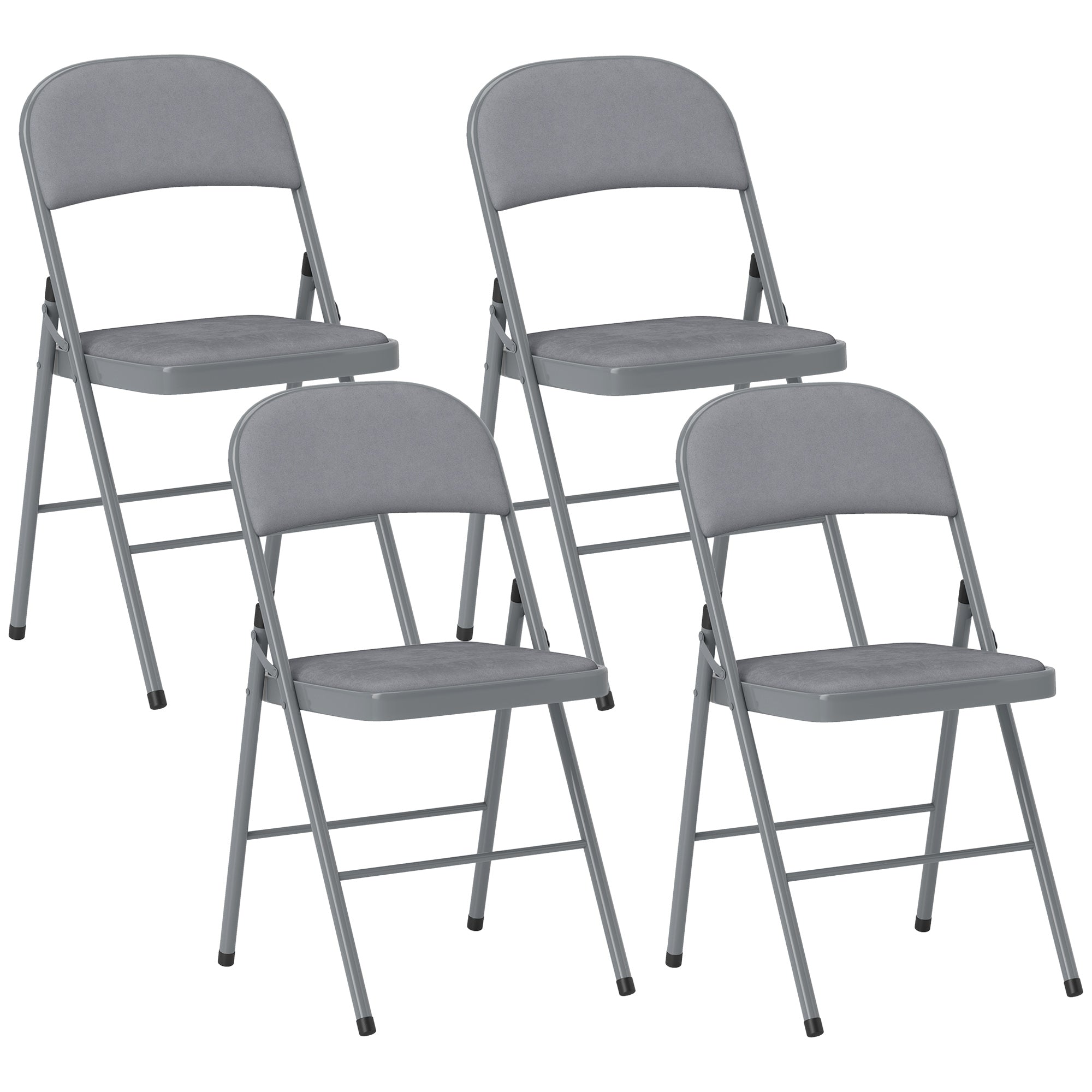 HOMCOM 4 Pack Folding Chairs with Padded Seats, Velvet Portable Party Chairs with Steel Frame, Light Grey 