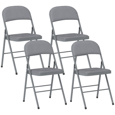 HOMCOM 4 Pack Folding Chairs with Padded Seats, Velvet Portable Party Chairs with Steel Frame, Light Grey 