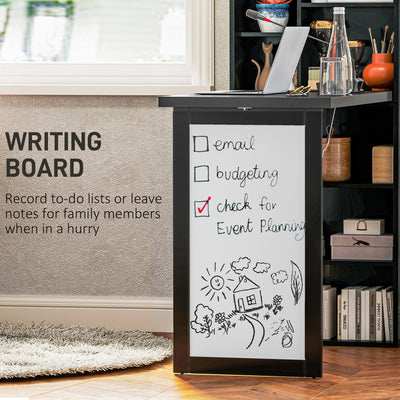 HOMCOM Three-Part Work Desk, with Storage and Writing Board - Black 