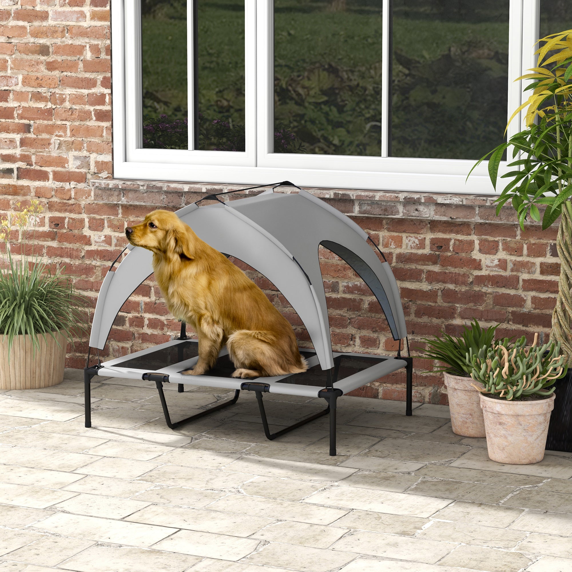 PawHut Cooling Raised Pet Bed w/ Washable Breathable Mesh, for Large Dogs, 106 x 76 x 94cm - Light Grey 