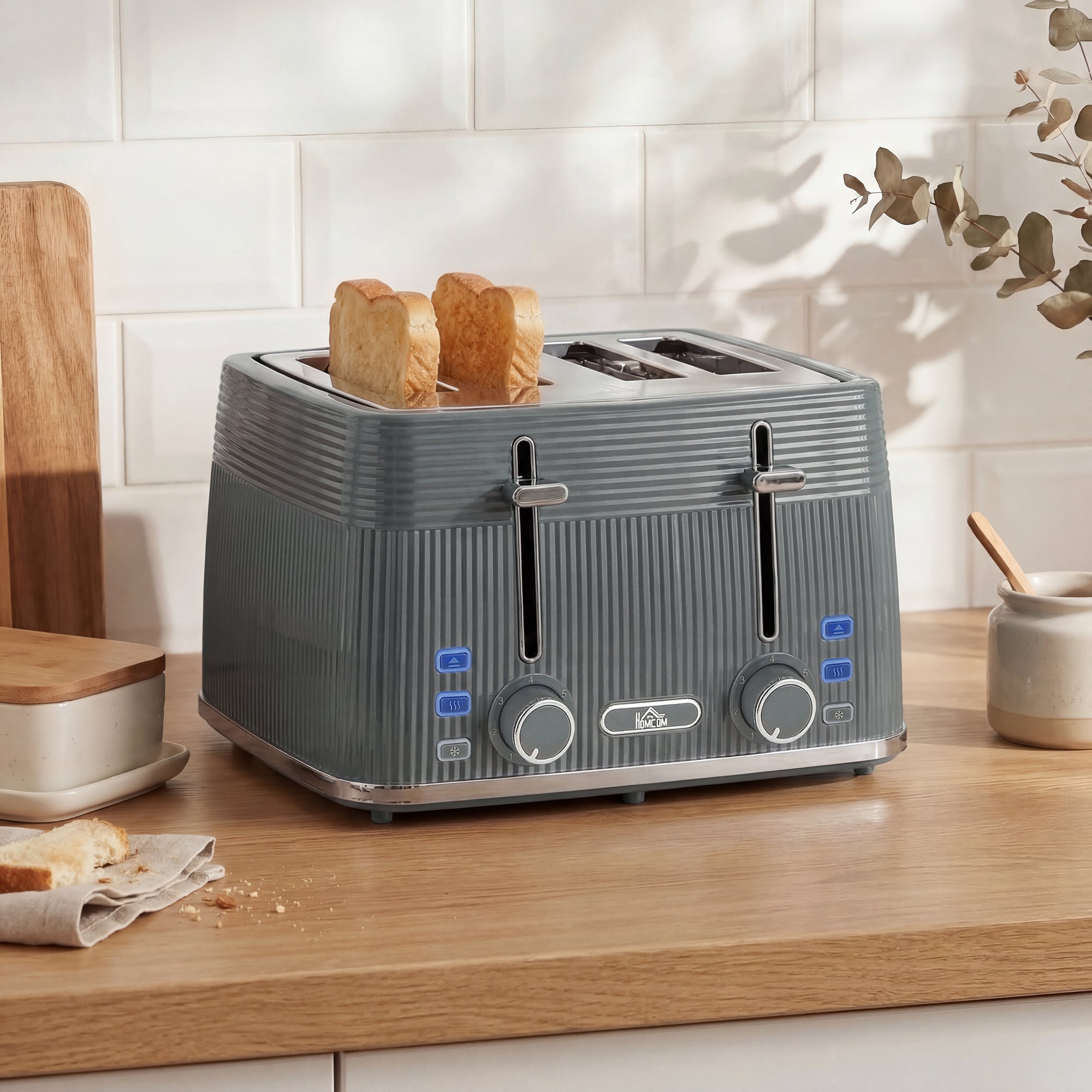 HOMCOM 4 Slice Toaster with 7 Browning Levels, Bread Toaster with Removable Crumb Tray, Grey 