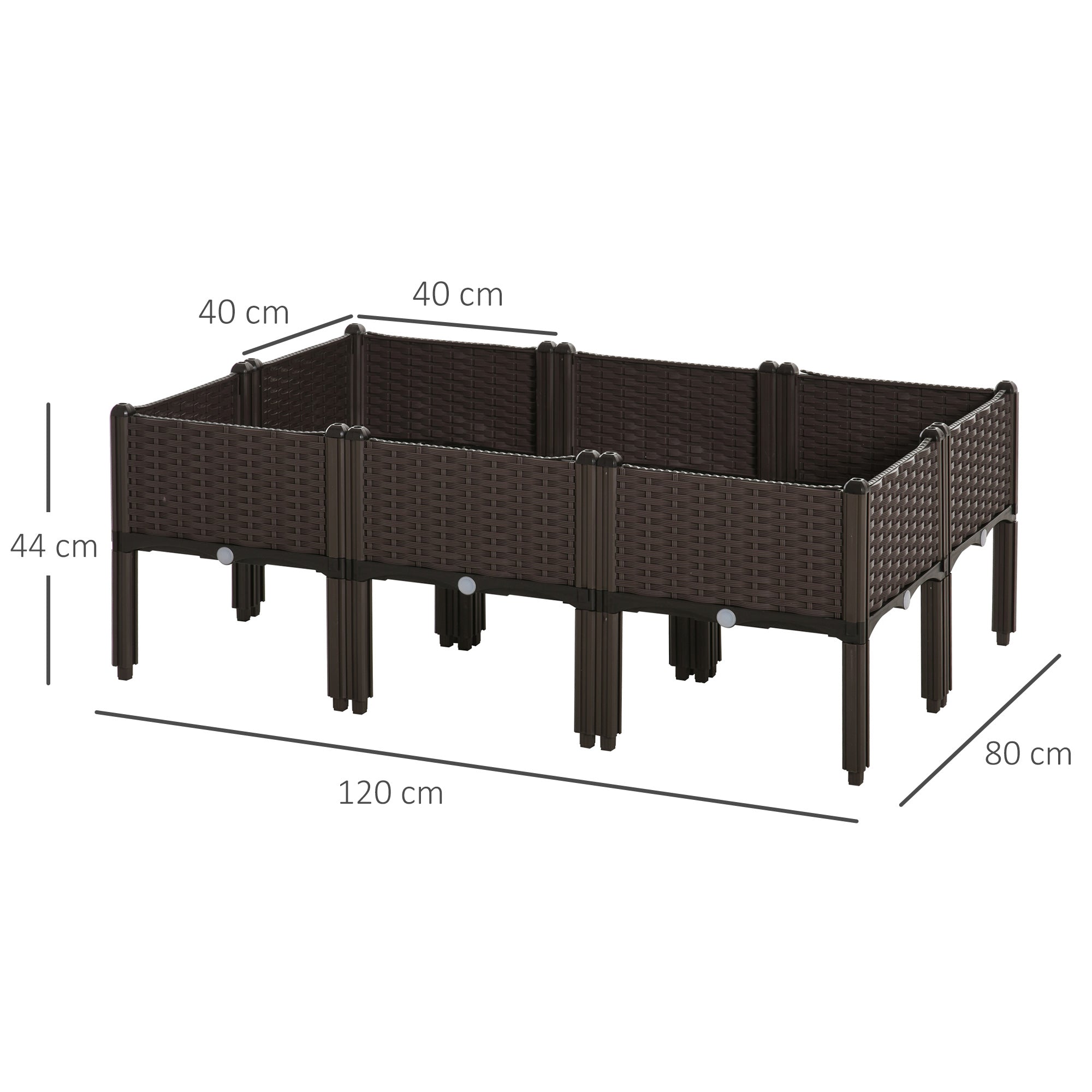 Outsunny Set of 6 26L Garden Raised Bed Elevated Patio Flower Plant Planter Box PP Vegetables Planting Container, Brown 