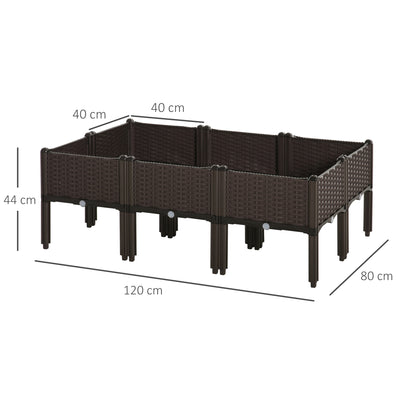 Outsunny Set of 6 26L Garden Raised Bed Elevated Patio Flower Plant Planter Box PP Vegetables Planting Container, Brown 