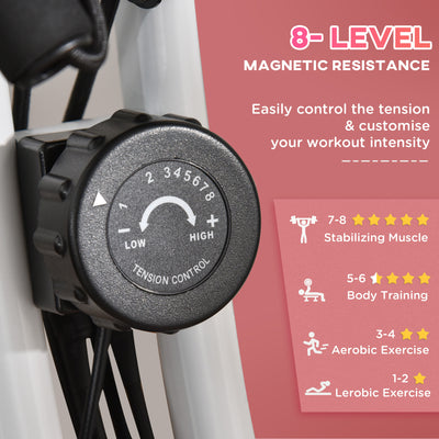 HOMCOM 2-in-1 Folding Exercise Bike with 8-Level Magnetic Resistance, Arm Resistance Band, Pulse Sensor, Pink 
