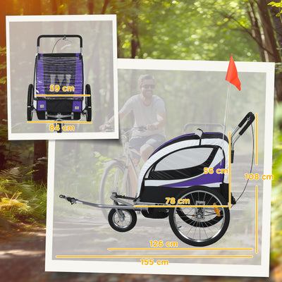 HOMCOM Baby Bike Trailer with 5 Point Harness, Steel Frame, Reflectors, Safety Flag, Hitch Coupler, Purple 