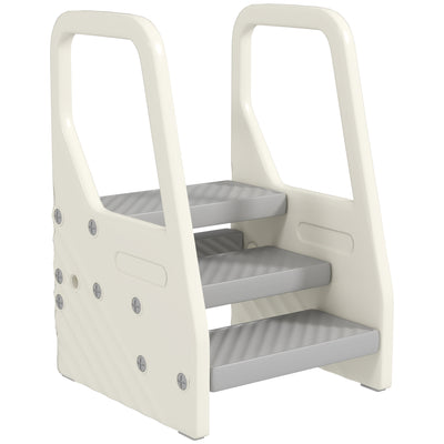AIYAPLAY Adjustable 3 Step Toddler Tower with Handles, Non-slip Surface and Foot Pads, Grey 